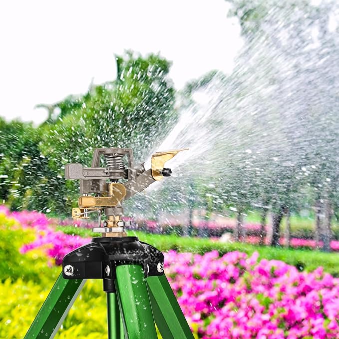 Tripod Sprinkler for Yard, Adjustable 0-360° Rotating Sprinklers for Garden & Lawn, Wide Coverage Fits 3/4" Hose for Grass Watering (2packs)