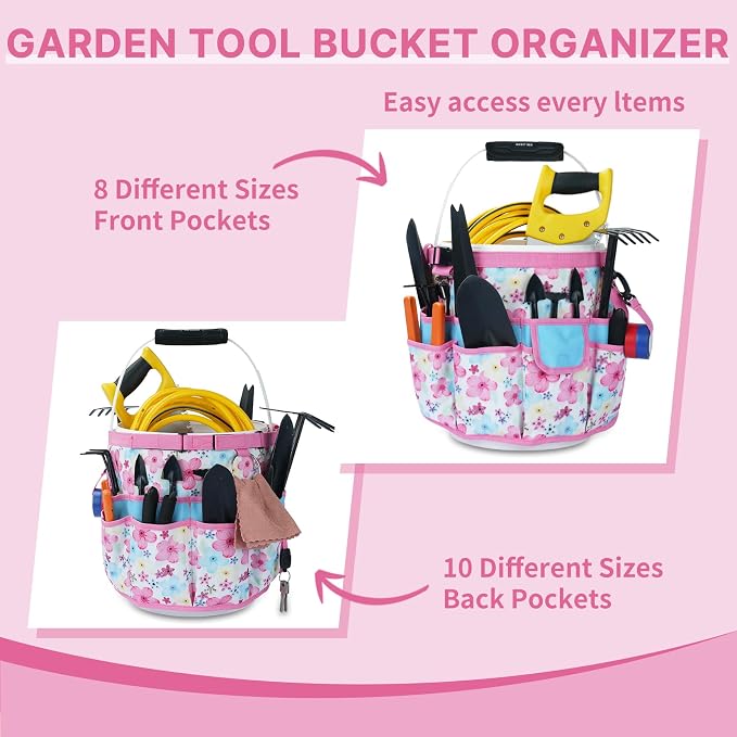 MELOTOUGH Bucket Caddy Organizer Bucket Tool Organizer for Garden Tools Fit 3.5 to 5 Gallon Bucket, Garden Kneeling Pad, 1" Thick Soft NBR Foam Kneeling Pads for Gardening, Cleaning, Work