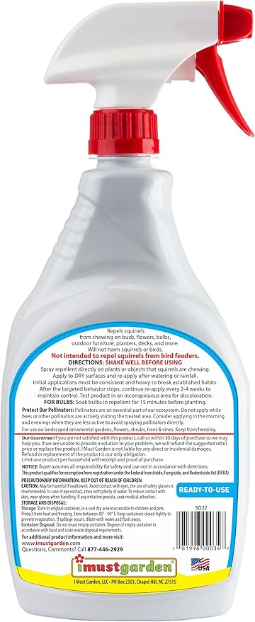 I Must Garden Squirrel Repellent [2 Pack] - Protects Vehicles, Plants, Decking, Furniture - 32oz Ready to Use