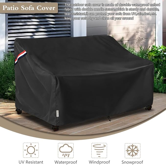 Outdoor Couch Cover Waterproof Heavy Duty Patio Furniture Covers, 76W x 32.5D x 33H Inches 3 Seater Outdoor Sofa Cover (Black)