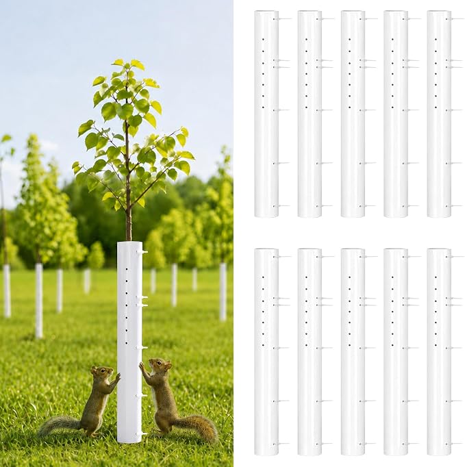 10 Pack 48 inch Tree Grow Tubes for Saplings, Thicked PE Standard Vented Seedling Protector, UV Resistant Tree Shelter, Tree Trunk Protector with 100 Releasable Zip Ties for Against Deer Rodent | Thicked PE，Standard Vented ，UV Resistant