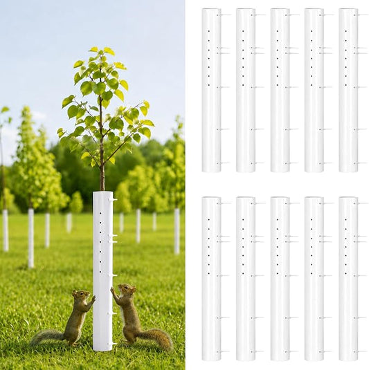 10 Pack 48 inch Tree Grow Tubes for Saplings, Thicked PE Standard Vented Seedling Protector, UV Resistant Tree Shelter, Tree Trunk Protector with 100 Releasable Zip Ties for Against Deer Rodent | Thicked PE，Standard Vented ，UV Resistant