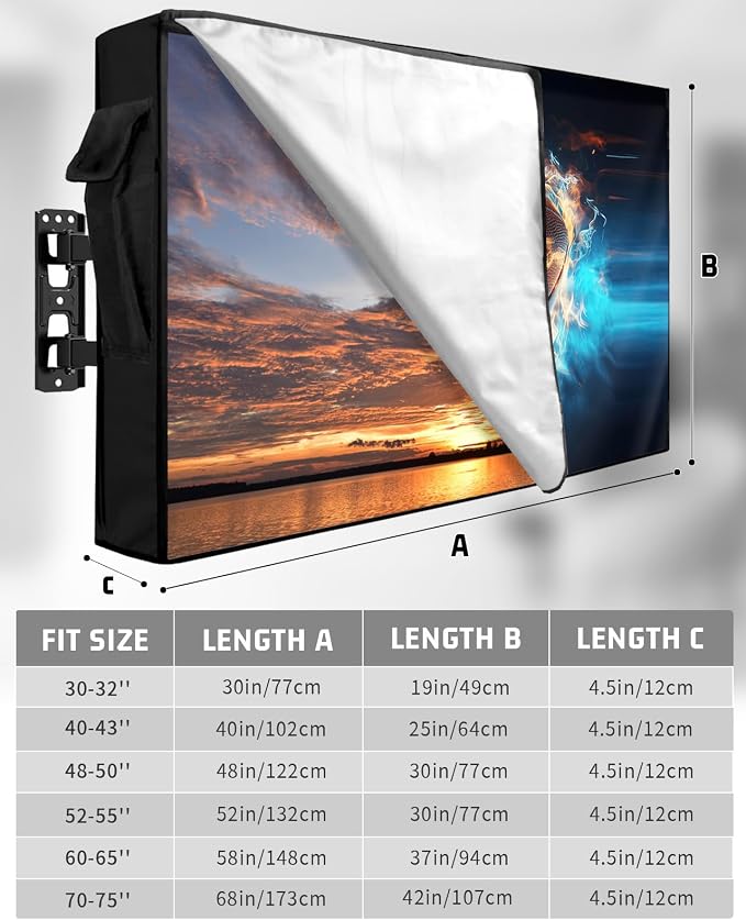 Outdoor TV Cover Waterproof Weatherproof 70 to 75 Inch, Sport Football with Fire Outside TV Covers with Zipper Flap, TV Screen Protectors for LED LCD OLED Television