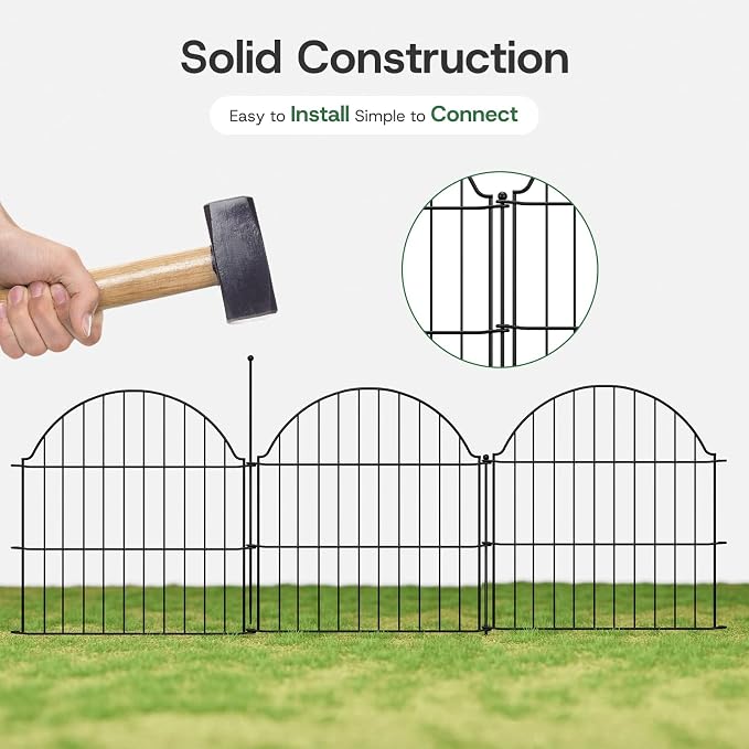 Garden Fence Panels, 24in H x 19.36ft L, 10 Panels Rust-Resistant Decorative Garden Fence, No Dig Small Garden Fence, Animal Barrier Fence for Garden Yard Flower Bed Patio Outdoor