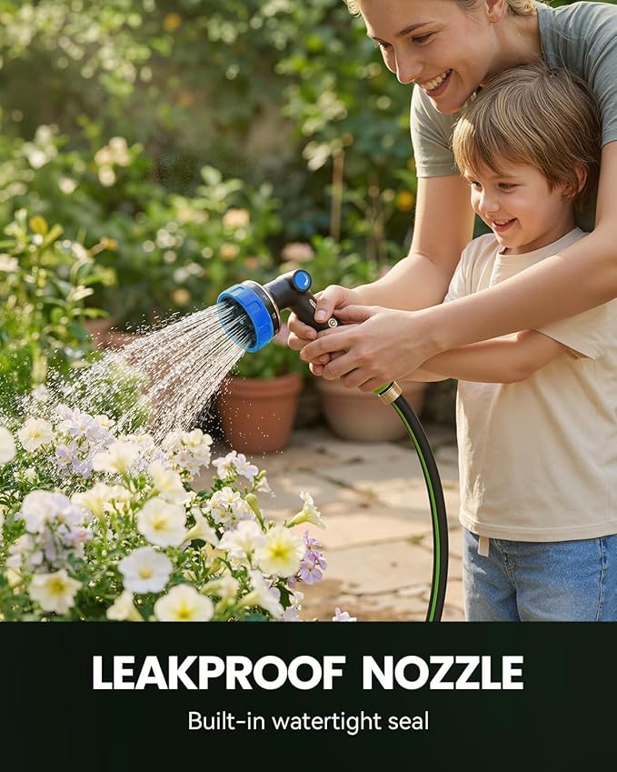 RAINPOINT Garden Hose Nozzle Heavy Duty - 100% Metal Thumb Control Spray Nozzles for Garden Hose High Pressure, 10 Patterns Water Hose Nozzle for Car Wash, Watering Lawn and Pets, Blue2, 2 Pack