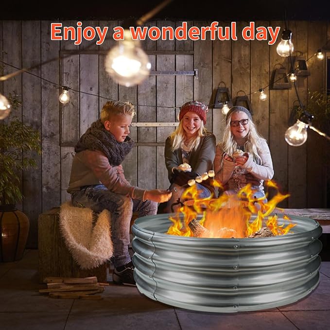 YSEJOMP 60 Inch Diameter Round Galvanized Fire Pit Ring/Fire Ring - Foldable and Perfect for Outdoor Gatherings and Campfires in The Yard/Garden/Park/Beach (5 FT Diameter, Silver)