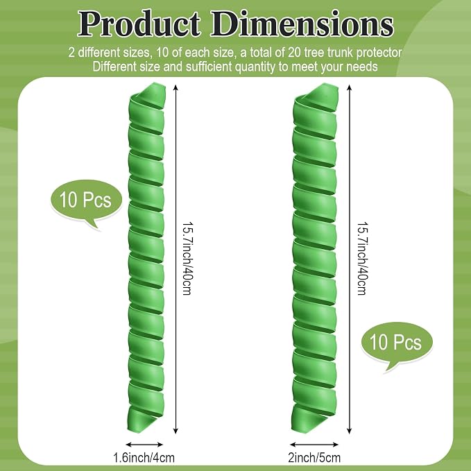 Wesiti 20 Pcs Tree Trunk Protector Plastic Spiral Trunk Tree Wrap Guard Bark Tube Protectors to Protect Bark Saplings from Deer Cats Rodents Rabbit Mowers (Green)