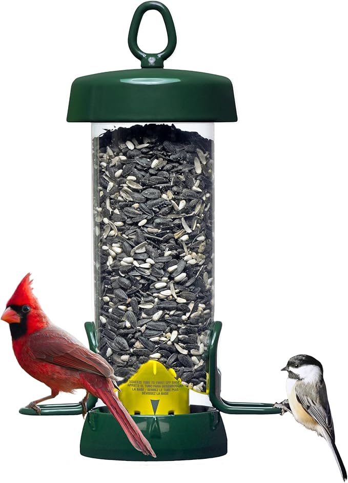 Brome Tube100 Wild Bird Feeder, Metal – 2 Seed Ports, 1.7 lb Capacity, Extra-Wide Perches, Easy to Fill & Clean, Pole-Mountable, Seed Tray Available