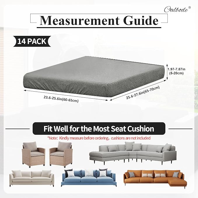 CALBODE 14Pcs Outdoor Stretch Cushion Covers,Waterproof Outdoor Chair Cushion Covers for Patio Furniture, Washable Jacquard Couch Covers Replacement for Patio Furniture(Grey, Cover Only)