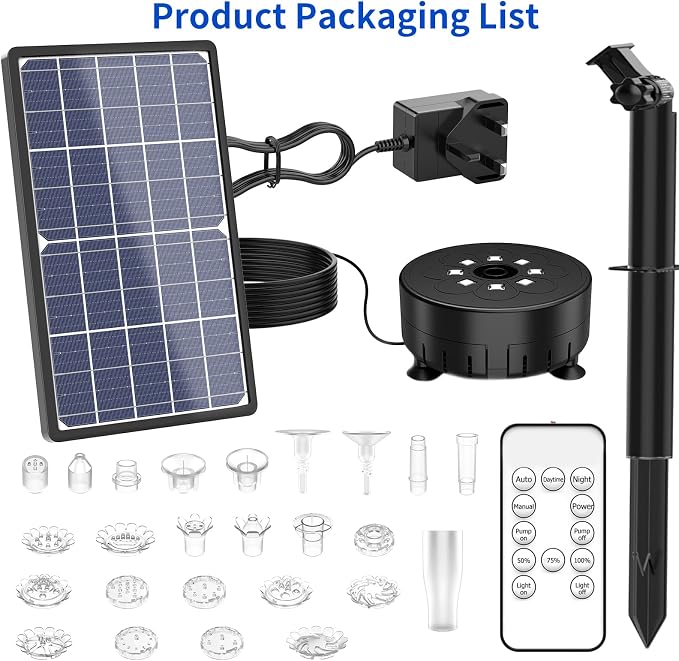 AISITIN 14W Rechargeable Solar Fountain with 4400mAh Battery, LED Colorful Lights, Remote Control & Superior Solar Glass Panels, DIY Solar Powered Water Fountain Pump for Bird Bath, Pond