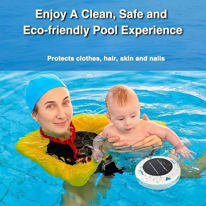 Solar Pool Ionizer for Above Ground & Inground Pools Up to 45,000 Gallons – Floating Pool Water Cleaner with Thick Copper Anode & Oversized Solar Panel, Easy Pool Maintenance, Low-Maintenance Design