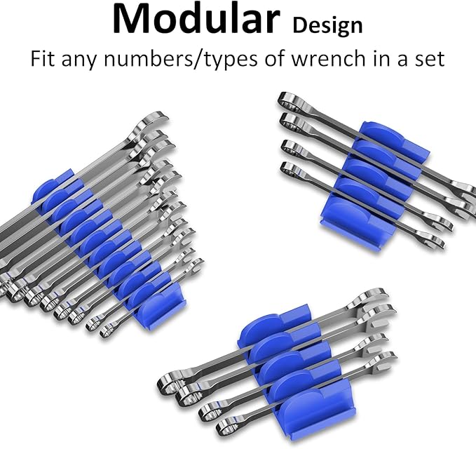 DEHOYI 48 pcs MAGNETIC Modular Wrench Organizers for Tool Drawers - Wrench Rack with Metric&SAE Labels, Perfect Tool Storage Holder. Gift for father, brother and boyfriend (with magnet)
