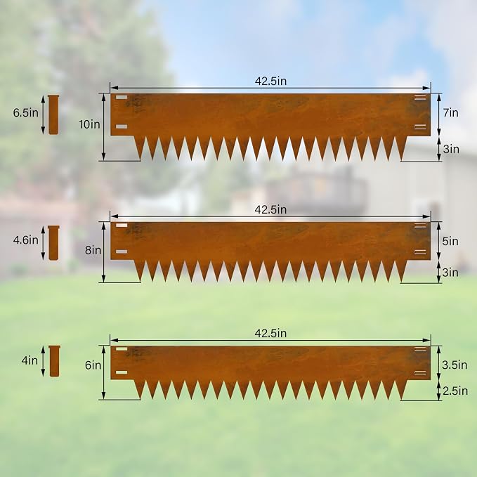 Cor Ten Steel Landscape Edging, 8Hx40L-Inch, 6-Pack Edging with 6 Clips and Gloves, Pre-Rusted