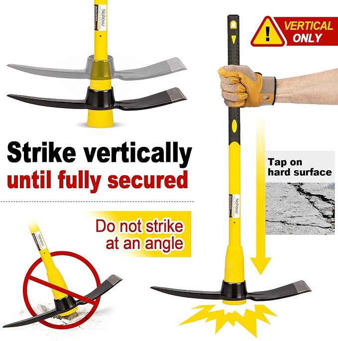 Nohovu Pickaxe with Shock Absorbing Fiberglass Handle, Heavy Duty Forged Steel Pick Axe for Digging, 36 Inches (406SB)