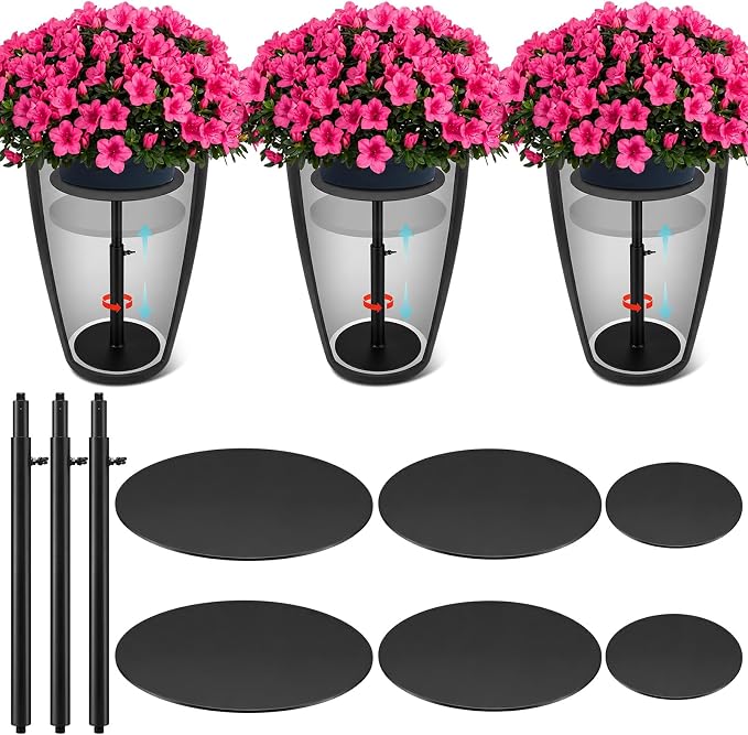 Novabright 3 Pack Adjustable Plant Riser for Inside Pot 12-22" Planter Inserts for Large Pots Metal Pot Fillers for Tall Square Round Taper Planters Container Indoor Outdoor (6'' 8" 10" Base or Top)
