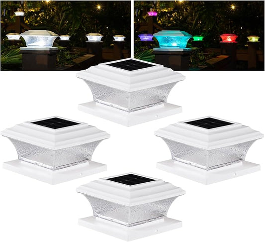HUYIENO Solar Post Cap Lights Outdoor LED Lighting Deck Fence Cap Light 9 Light Modes Bright White/7 Color Fixed Modes/7 Color Cycling Mode Suitable for 4x4 5x5 Wooden Posts 4x4 5x5 Vinyl Posts