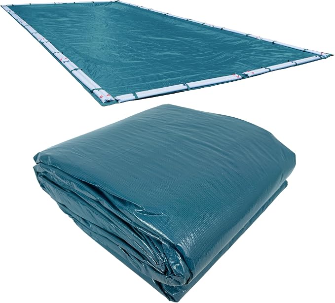 Pool Mate 12 x 24 ft Deluxe Blue Winter Pool Cover for Inground Pools, 5 ft Overlap (17 x 29 ft Cover Size), Solid 10 x 10 Scrim, 2.91 oz/yd2, 12-Year Warranty, Style: 581224R