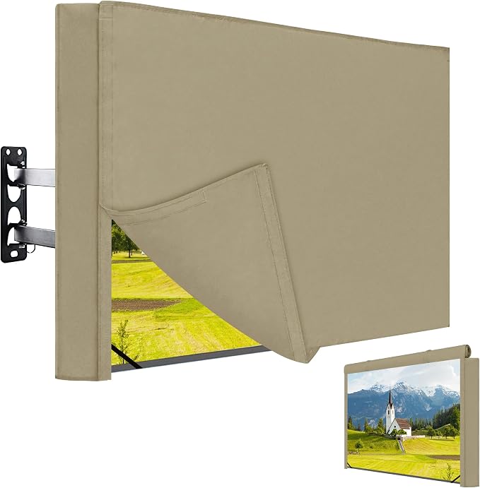 Easy-Going Outdoor TV Cover with Roll Up Front Flat for 40-43 inch, Waterproof and Weatherproof TV Cover for Flat Screen TV, Camel