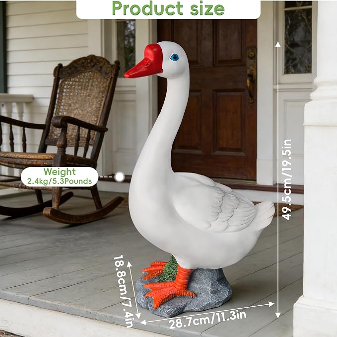 Porch Goose Statue - 19.5" Garden Resin Goose Decorative Figurine Duck Sculpture for Outdoor Indoor Patio Lawn Decor Gift for Women Mom