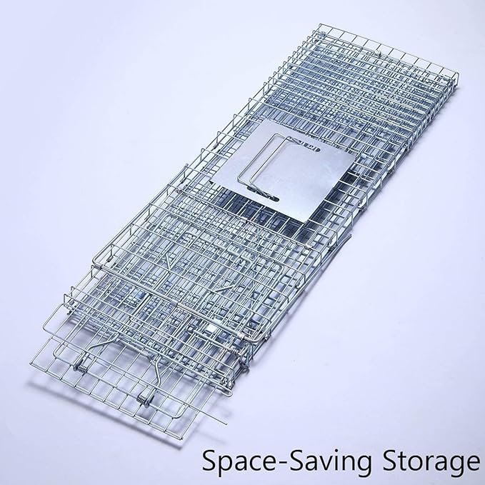 Faicuk Large Collapsible Humane Live Animal Cage Trap for Raccoon, Opossum, Stray Cat, Rabbit, Groundhog and Armadillo 32 x 11 x 13 Inch