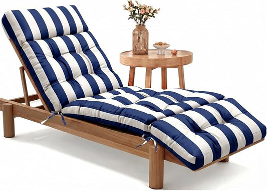 MAGIC ELEPHANT Chaise Lounge Cushion Outdoor, Memory Foam Patio Lounge Chair Cushion with Ties for Outdoor Furniture, 74 x 22 x 4 Inch (Navy Stripe)