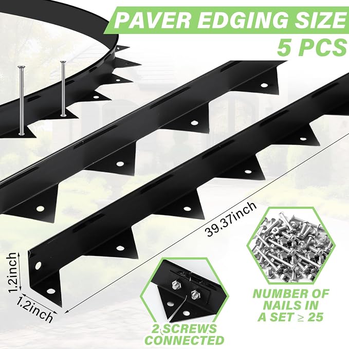Pushglossy 5 Pcs 16.5 ft Metal Paver Edging with Spikes for Paver Projects 39.4" L x 1.2" H Black Bendable Metal Strips Yard Landscape Lawn Edging Border Pathway Divider for Lawn, Garden, Yard