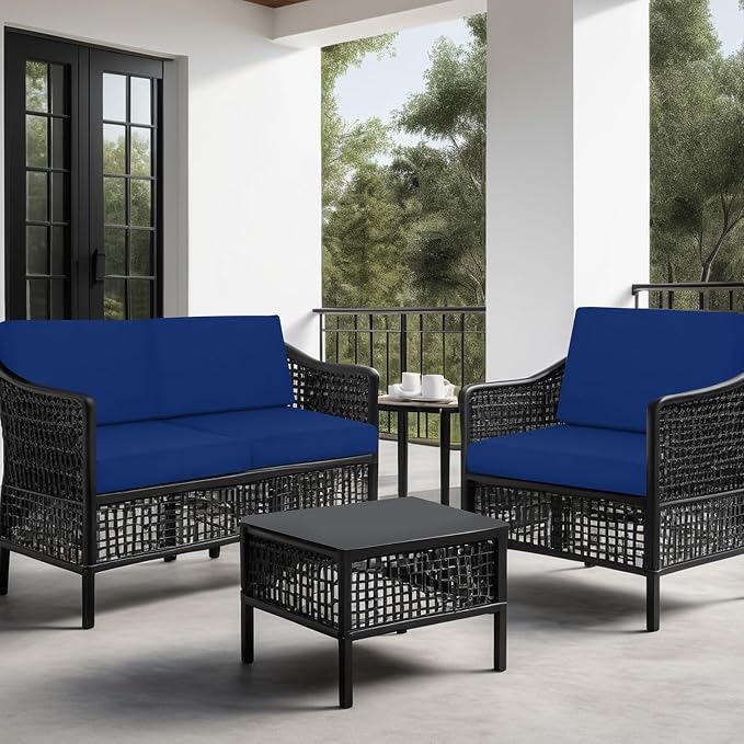 idee-home Outdoor Chair Cushions for Patio Furniture, Outdoor Seat Cushion | Waterproof Hampton Bay Deep Seat Replacement Couch Chair Cushions for Garden Backyard Navy 28.5 x 28.5