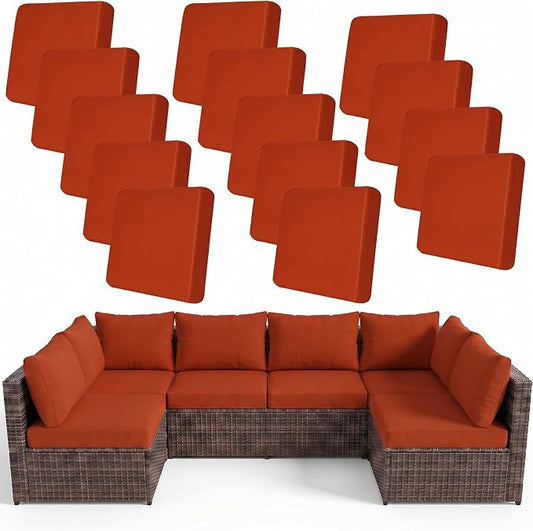 pickyNproud 14Pcs Patio Cushion Covers Stretch Outdoor Couch Cushions Slipcovers Replacement Washable Furniture Protector with Elastic Bottom Sofa Chair Seat Cover, Burnt Orange