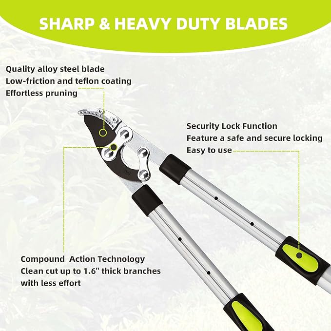 YRTSH Loppers for Tree Trimming Heavy Duty Branch Cutter with Compound Action, Effortless Tree Pruner Extendable 21-26" Loppers for Gardening, Long Handle Pruning Shears with 1.6" Clean Cut Capacity