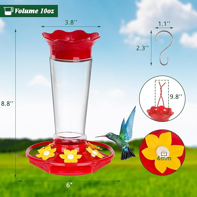 Gbekery Glass Hummingbird Feeders for Outdoors Hanging Ant and Bee Proof Clear 10 OZ 2 Pack Bird Feeders for Outside Hanging 6 Feeding Stations Bird Nectar Feeder for Garden Yard Décor Gifts for Mom