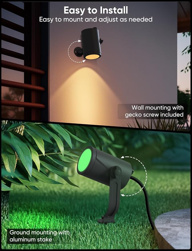 APPECK Outdoor Spot Light 600lm, Smart Landscape Lighting Kit 2 Pack, RGBCW Color Changing Low Voltage Landscape Lights, IP65 Waterproof, App/Voice/Remote Control, for Garden Pathway Yard Decor