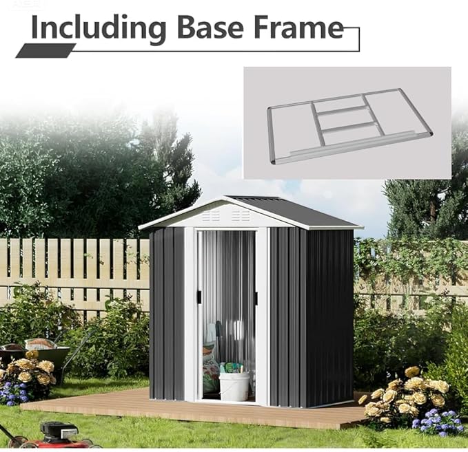 KEIKI 5x3FT Outdoor Storage Shed, Heavy-Duty Metal Storage Shed with Floor & Lockable Sliding Doors, Waterproof Tool Sheds for Garden, Backyard, Patio, Lawn