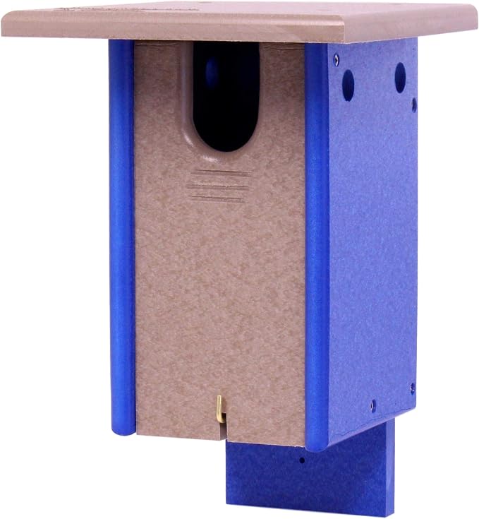 Bluebird House, Post Mount, Amish-Made with 100% Recycled Poly Lumber (Weathered Wood/Blue)