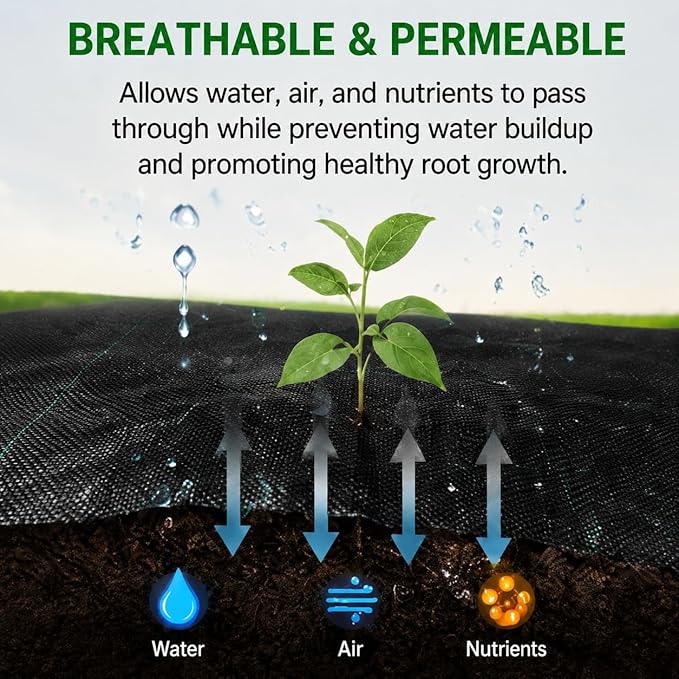 HOOPLE 3FT*100FT Premium Landscape Fabric Weed Barrier, Durable & Heavy-Duty, Thick Weed Barrier Fabric, Easy Setup & Superior Weed Control