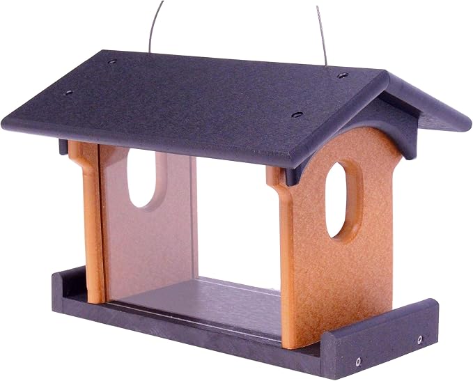 Bluebird Feeder - Poly Lumber - Hanging Blue Bird Feeder for Mealworms (Black and Cedar)