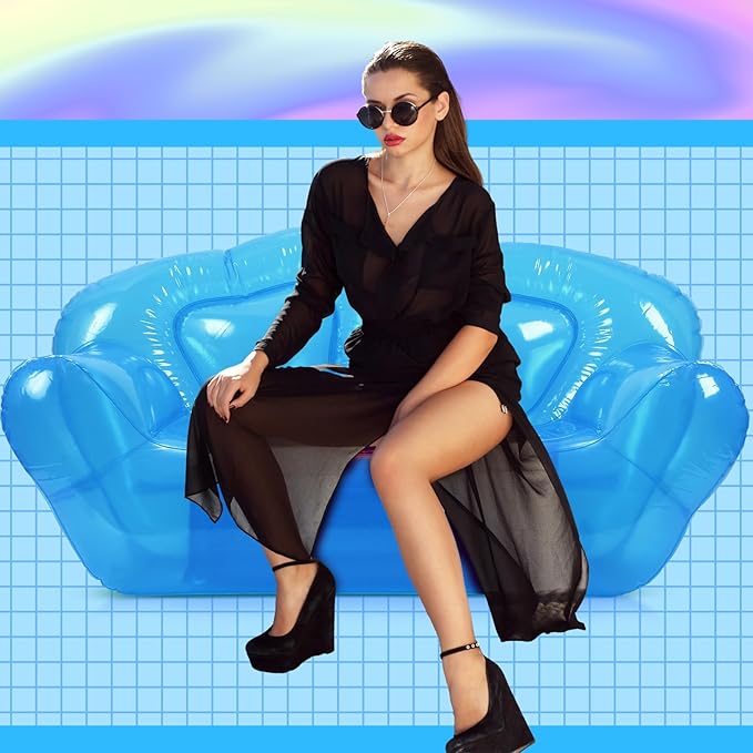 Kigley Inflatable Chair Blow Up Couches Transparent Inflatable Sofa Seat Yard Patio Portable Air Couch Furniture for Outdoor Indoor Camping Beach Room(Double Seat,Blue)