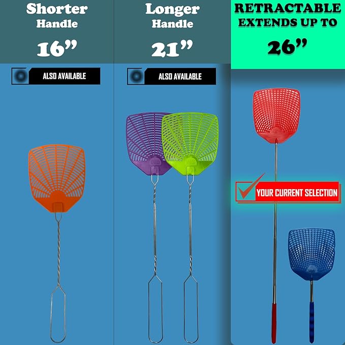 Bug & Fly Swatter – Retractable Extra Long Extendable Handle 6 Pack Fly Swatters – Indoor/Outdoor – Pest Control flyswatter
