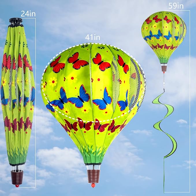 2Pack Hot Air Balloon Wind Spinner Garden Windmills and Spinners Decorations Large Outdoor Hanging Decor Lawn Yard Windsock Ornaments Colorful Butterfly Wind Hanging Ornaments