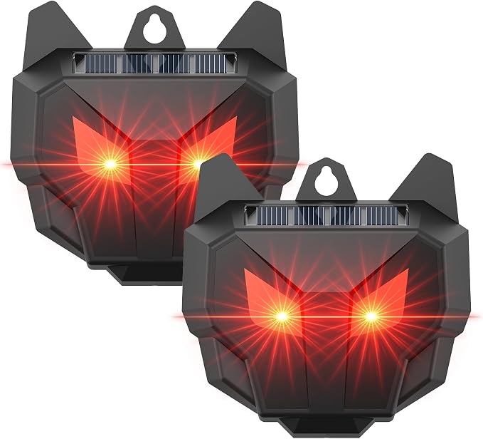2 Pack Solar Nocturnal Animal Repeller with Dual Red LED Lights, Humane Coyote Deterrent for Fox Raccoon Skunk Deer, Waterproof Predator Lights for Chicken Coop, Farm & Garden (2, Black)