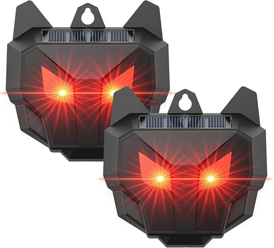 2 Pack Solar Nocturnal Animal Repeller with Dual Red LED Lights, Humane Coyote Deterrent for Fox Raccoon Skunk Deer, Waterproof Predator Lights for Chicken Coop, Farm & Garden (2, Black)