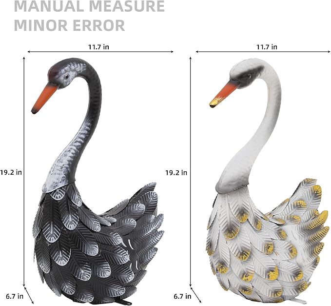 19" Swan Statue Set of 2, Handcrafted Lifelike Metal Swan Sculptures with Ground Stakes, Weatherproof Large Swan Figurines for Garden Patio Yard Decor, Gifts for Women Wedding Housewarming