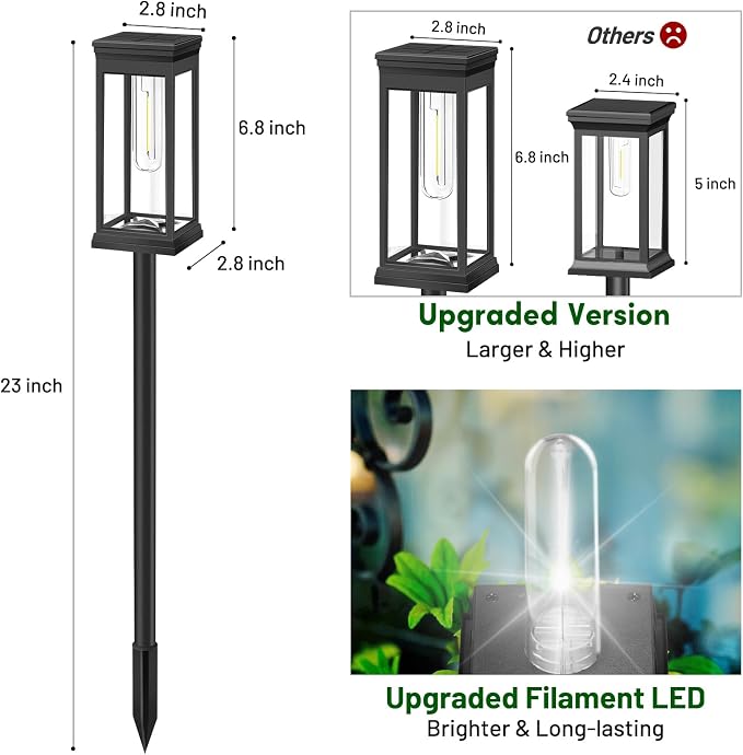 BesLowe Upgraded Solar Pathway Lights Outdoor, 12-Pack Large LED Solar Light Outdoor Waterproof, Super Bright Outside Lights for Yard, Sun-Powered Landscape Lighting for Garden Walkway, Cool White