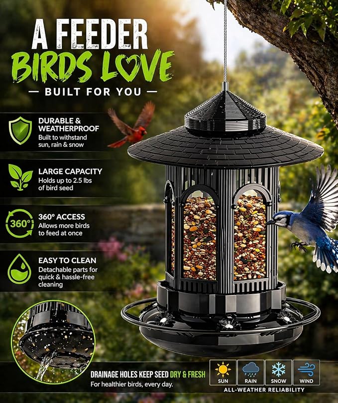 Premium Bird Feeder for Outdoor Hanging | Weather-Resistant & Durable Design | Easy Refill & Clean | Ideal for Garden, Patio & Backyard | Attracts Wild Birds