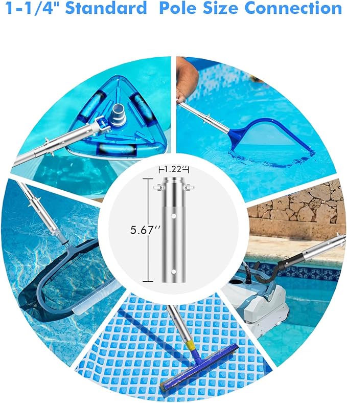 Pool Pole Telescopic 16FT Heavy Duty Upgraded Aluminum, 16 Ft Extension/Extendable Telescoping Tool for Above Ground/Inground Swimming Cleaning Supplies Accessories, Leaf Skimmer/Brush/Net/Vacuum/Mesh