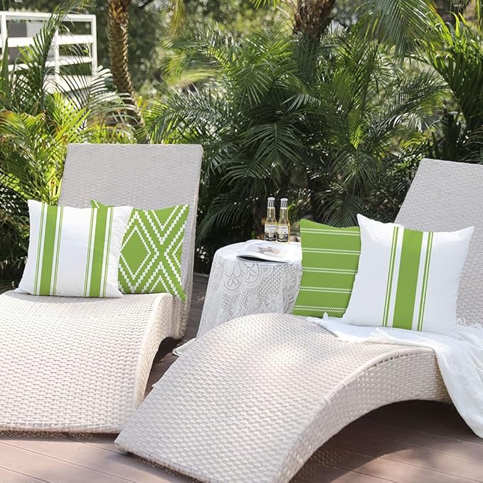 DFXSZ Outdoor Pillow Covers 20x20 Inch Set of 4 Green Waterproof Modern Geometry Throw Pillows Outdoor Summer Waterproof Decor for Patio Funiture Garden Polyester Cushion Covers 013H20
