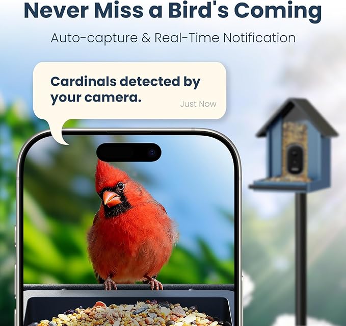 Smart Metal Bird Feeder with Camera Squirrel Proof, 2.5K UHD AI Identification, Wireless Solar Powered Outdoor for Garden Birding, Real-time Videos & IMG, Premium Present for Mom