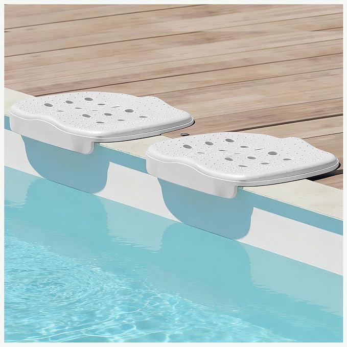 Poolside Seat Cushion, Pool Seat for Edge of Pool, Portable Outdoor Chair Mat with Carry Bag, Non-Slip & Quick-Drain for Swimming Pool, Patio, Deck, Hot Tub Bench (White, 2 PC)
