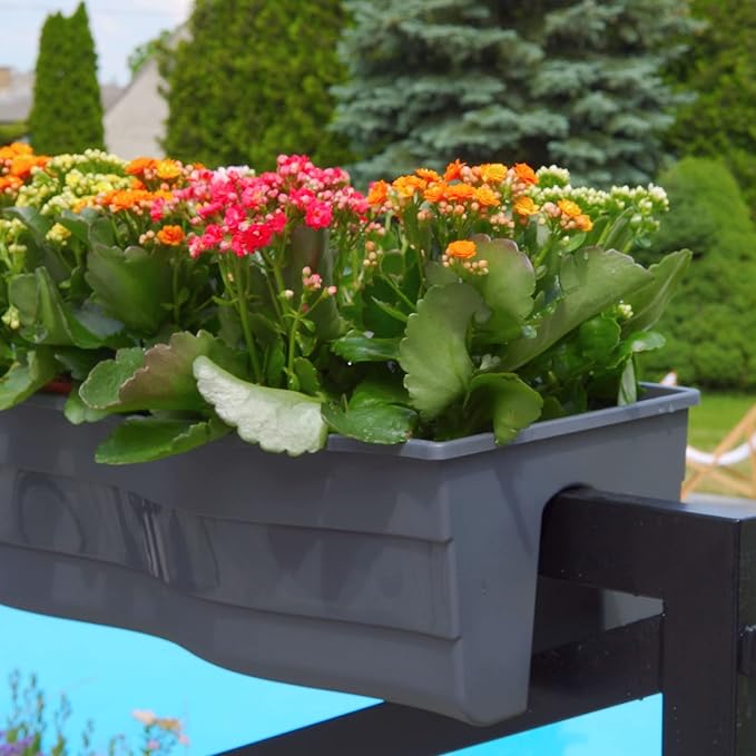 Ridge Rail Long Rectangular Flower Pot, Indoor/Outdoor Hanging Rail Planter Lightweight & Weatherproof Flower Box - Balcony Planters for Railing and Fence Patio, Deck 2 Pack (Brown)
