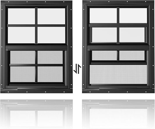 WRISIN 2 Pack Shed Windows 18" W x 23" H Flush Mount, Black Household Windows for Playhouses, Barns, Chicken Coop