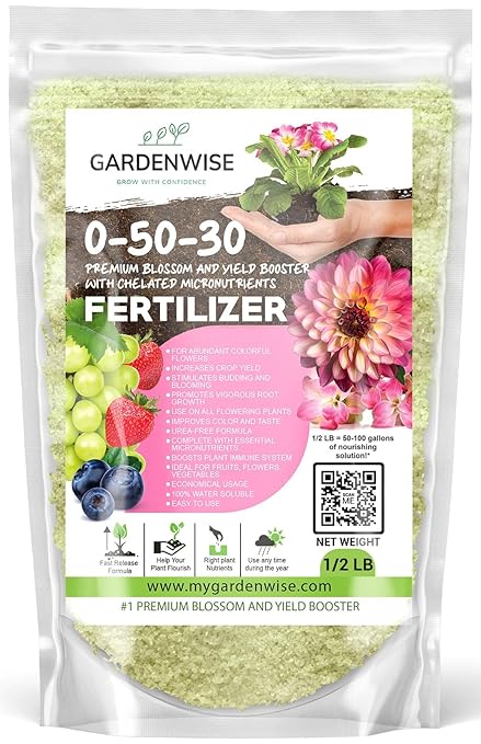 GARDENWISE 0-50-30 Universal Premium Bud and Bloom Booster Increases Flowering & Yield, for Use in Soil and Hydroponics, Super Concentrated Flower Fuel (1/2 LBS)